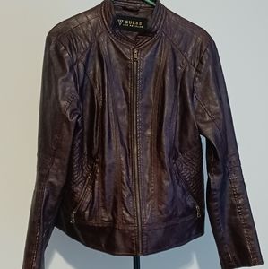 WINE COLORED LEATHER GUESS JACKET